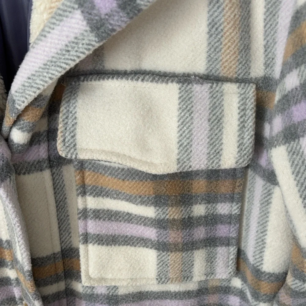 Anthropologie Hooded Plaid High Pile Fleece Lined Shirt Jacket L - Picture 7 of 12